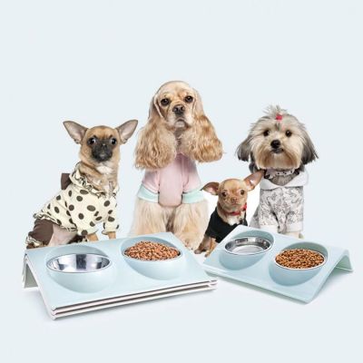 Dual Bowl Design Stainless Steel Dog Cat Puppy Feed Food Water Dish Pet Supplies