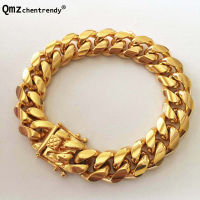 Top Quality Stainless Steel Curb Cuban Chain Dragon Clasp Lock Men celet Fashion Hip hop Bangles Rocker Jewelry mm