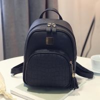 Womens Black Large Capacity Lychee Backpack Classic Backpack