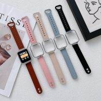 Skórzana bransoletka dla Xiaomi Mi zegarek Lite Redmi 2 Lite metalowa obudowa rama skórzany pasek Correa Smartwatch akcesoria Watchband