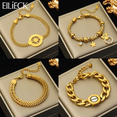 EILIECK 316L Stainless Steel Star Leopard Charm Bracelet For Women Girl New Thick Chain Bangles Waterproof Jewelry Gift Party