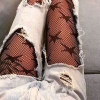 (Xianle Clothing)ผู้หญิงตาข่าย Tights กับ Cutout Five-Pointed Star Lolita Fishnet Pantyhose Gothic เสื้อผ้าชุดชั้นในเซ็กซี่