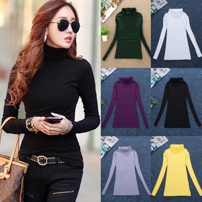 ﹍ Bottoming Shirt Turtleneck Sleeve Cotton Stretch Base Blouse Warm