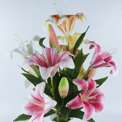 Sanwood®ดอกไม้ประดิษฐ์งานฝีมือที่ดีเยี่ยม Anti-Drop PVC Handmade 3หัวลิลลี่ดอกไม้ปลอมสำหรับห้องนอน