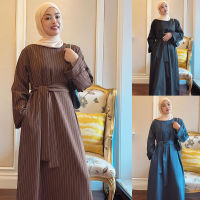 Stripe abayas ผู้หญิงมุสลิมยาว Maxi ชุดรอมฎอน Eid Tunic Kaftan ตุรกีเสื้อผ้าอิสลาม jilbab ดูไบ Robe favles Eastern