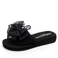 Slippers Stretch fabric Non-slip Open Toe Slippers with Bow Sandals Home Falts Beach Sandals Large size