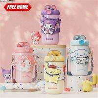 ?Freehome?Sanrio ถ้วยสแตนเลสเก็บความร้อน316ขนาด460มล.,ของขวัญถ้วยหลอดซิลิโคนเกรดอาหารเคส PV พร้อมกับสายปรับได้กระบอกน้ำน่ารักพร้อมส่งพร้อมส่ง