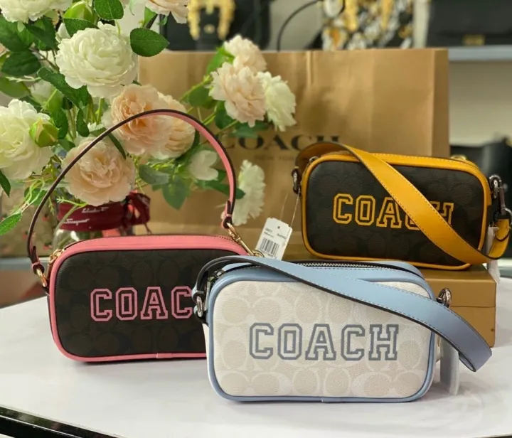 Authentic Coach Jamie Wristlet In Signature Canvas With Varsity Motif