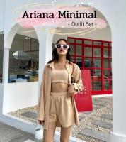 PATTERN.P SET017 : Ariana Minimal Outfit Set (3 Pcs) ชุดเซ็ต 3ชิ้น เสื้อครอปสปอร์ตบรา แมทซ์กับกางเกงขาสั้น พร้อมกับเสื้อเชิ้ตทรงโอเวอร์ไซส์ สีเบจ