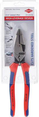 Knipex 09 12 240 SBA 9.5-Inch Ultra-High Leverage Linemans Pliers with Fish Tape Puller and Crimper Comfort Grip