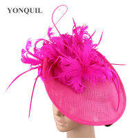 Hot Pink Feathers Millinery หมวก Fascinator เลียนแบบ Sinamay Derby Kentucky หมวกเจ้าสาวแต่งงาน Elegant Headpieces สำหรับโอกาส