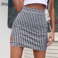 Benuynffy Black and White Houndstooth Print Skirts Women 2021 Summer Fashion High Waist Cut Out Bodycon Mini Skirt Female