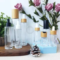 {PYAO Travel Department Store}30ML Zu 100ML Klare Glas Bambus Pumpe Lotion สเปรย์ Flaschen Alkohol Zerstäuber Make Up Entferner Wasser Druck Nehmen Flasche Bambus Kappe