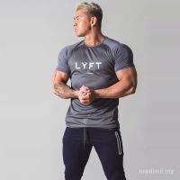 Mens Fitness Short Sleeve Summer Running Training T - shirt with printed round neck slimming fitness short