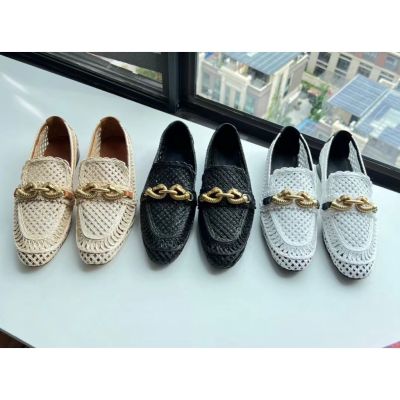2023 new Tory Burch Jessa Series Three Colors Woven Goat Leather Upper Loafers Comfortable Breathable Casual Shoes