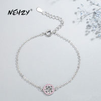 NEHZY 925 Sterling Silver New Woman Fashion Jewelry High Quality Pink Crystal Zircon Four Leaf Clover Bracelet Length 17CM+4CM