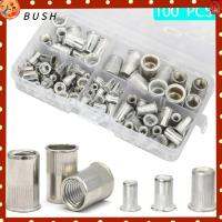 BUSH 100Pcs 304สแตนเลสสตีล หมุดน๊อต M3 M4 M5 M6 M8 มี5ขนาด ชุดหมุดย้ำ พร้อมกล่องเก็บของ การจัดเรียงน็อตเมตริก ยานยนต์สำหรับรถยนต์