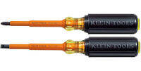 Klein Tools 33532-INS Electrical Insulated Screwdriver Set of 2, 4-Inch Phillips andCabinet Set, Made in USA, Orange Shank, Black, Yellow Handle, Gray Bits