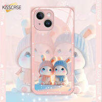 KISSCASE เคสโทรศัพท์แก้วสีเมทัลลิคเหมาะสำหรับ IPhone 15 14 13 12 11 Pro Max 15 Plus 14 Plus เกล็ดหิมะสีเมทลิกคู่กระต่ายกรอบกระจกกันลายนิ้วมือเคสโทรศัพท์สำหรับ IPhone 15 Pro Max