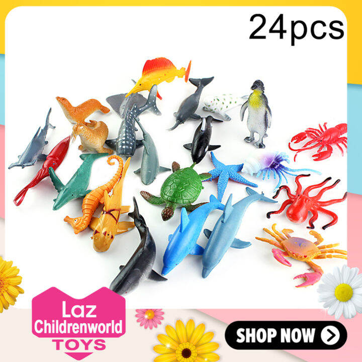 Childrenworld 24Pcs Realistik Mini Kehidupan Laut Haiwan Ikan Paus ...