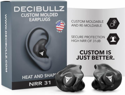 Decibullz - Custom Molded Earplugs, 31dB Highest NRR, Comfortable Hearing Protection for Shooting, Travel, Swimming, Work and Concerts (Black)