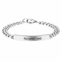 Free Engrave~ Engraving Personalized Custom Name celet Stainless Steel Silver Chain Bangle For Women Men