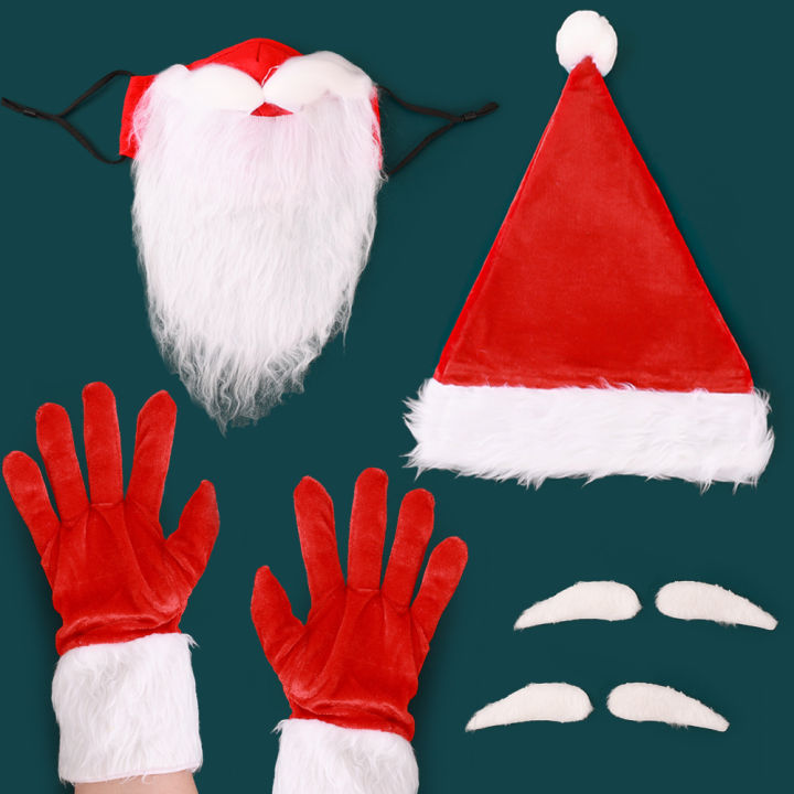 hotchristmas-ซานตาคลอสหมวกตลกเคราหน้ากากคอสเพลย์สำหรับผู้ใหญ่ถุงมือคิ้วเครื่องแต่งกายปีใหม่คริสต์มาสพรรคตกแต่ง-n-avidad