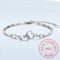 New Charms 925 Sterling Silver Bracelets Bangles for Women Valentine 39;s Days Gift Cubic Zircon Double Heart Bracelet Jewelry