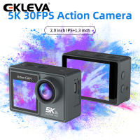 EKLEVA กล้องแอคชั่นแคมเมรา30FPS 5K พร้อมรีโมต Wifi,หน้าจอ2 Inchs แบบคู่หน้าจอ170 ° มุมกว้างกันน้ำป้องกันภาพสั่นไหวอิเล็กทรอนิกส์เหมาะสำหรับดำน้ำกลางแจ้งจักรยาน