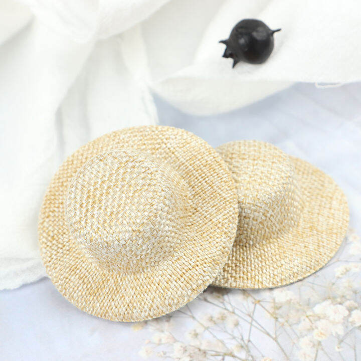 lowest-price-mh-2pcs-dollhouse-miniature-straw-hat-ตุ๊กตาตุ๊กตาหมวกตุ๊กตาตุ๊กตาบ้านเครื่องประดับมือ