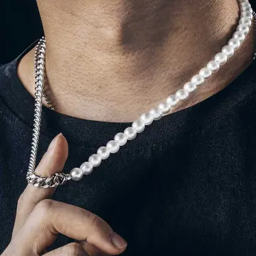 Half Pearl Half Chain Necklace – BlingRunway