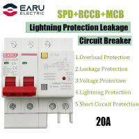 20A 2P SPD เบรกเกอร์กระแสไฟตกค้างพร้อมแรงดันไฟเกิน RCBO RCCB พร้อมระบบป้องกันฟ้าผ่า MCB Leakage Protector-Daoqiao