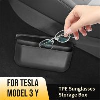 Glasses Case Storage Box For Tesla Model 3 Y Sticky TPE Sunglasses Box Silicon Stickable Eyeglasses Organizer Car Accessories