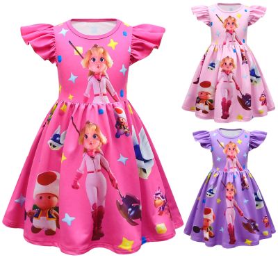 Kids Cosplay Costume 2023 Peach Princess Girls Printing Dress Girls Vintage Gothic Outfits Halloween Clothes