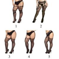 [ใหม่] ขนาดผู้หญิงเอวสูงแขวนถุงน่อง Fishnet ถุงเท้าต้นขาถุงน่องสูง