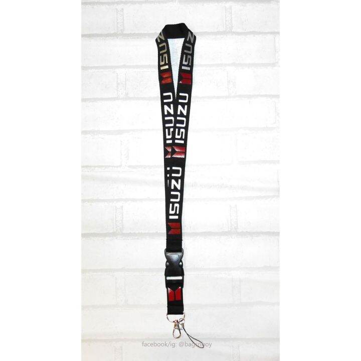 isuzu-lanyard-ห่วงเล็ก-ตัวหนังสือสีเงิน-สายคล้องคอ-คล้องบัตร-อิซูซุ-สายหนา-2-5-ซม-สกรีนคมชัดไม่ลอก