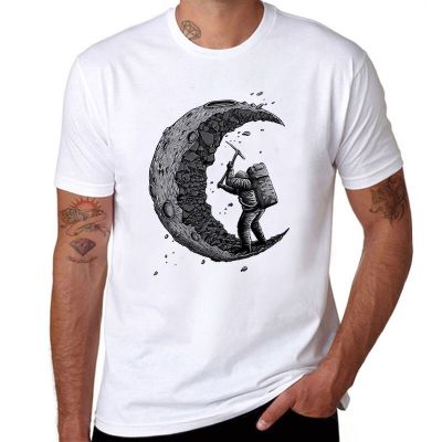 Kaus Kasual Hip Hop Pria Kaus Digging The Moon Kaus Pria Cetak Khusus Atasan Katun Kaus Lengan Pendek Desain Klasik S-4XL-5XL-6XL