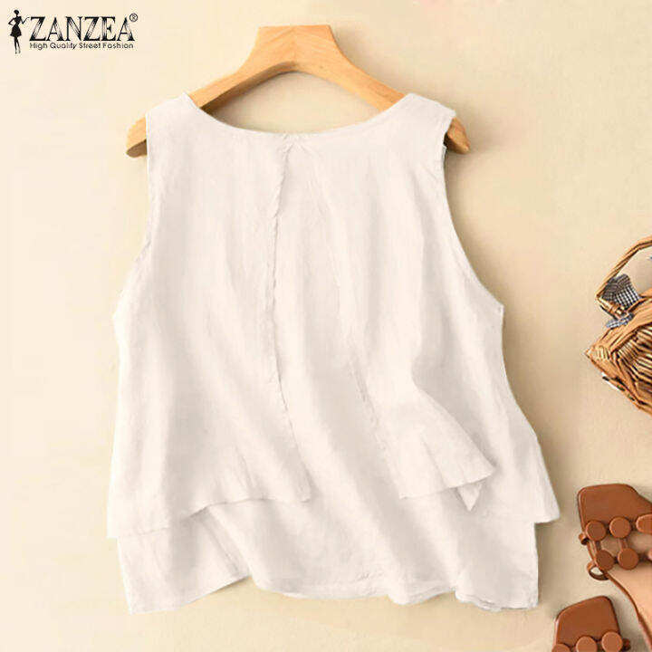 สินค้ามาใหม่-จัดส่งฟรี-fancystyle-zanzea-แขนกุดแบบลำลองเสื้อยืดคอกลมวินเทจหลวมสูงต่ำ-camisoles-2