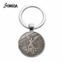 【DT】Punk Retro Archangel St.Michael Keychain Angel Wings Protect Me Saint Shield Jesus Glass Key Chain Chaveiro Talisman Gift hot