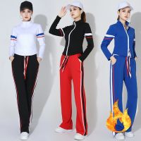 ☏✖ Square Dance Sports Clothing Autumn And Winter Plus Velvet Double Zipper Cardigan Female Jumping Exercise Shuffling Dance Sports Leisure Two-Piece Set Female