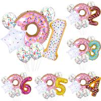 【hot】♈☏✗ 7pcs Donut Number Foil Balloons Set 1st 2nd Birthday Decorations Baby Shower Wedding Globos