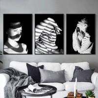 Mystery Woman สีดำและสีขาว Art Girl โปสเตอร์พิมพ์ภาพวาดผ้าใบ Wall Art รูปภาพสำหรับโรงแรม Home Decor ตกแต่งห้องนั่งเล่น-Beautiy รายละเอียดงานศิลปะที่โดดเด่นความคมชัดและความลึก