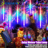 Sun Meteor Tube กันน้ำ 8 หลอดฝนดาวตกไฟคริสต์มาส, ตกแต่งเดือนรอมฎอน, ตกแต่งต้นคริสต์มาส ไฟสายรุ้งสำหรับตกแต่งกลางแจ้งลานสวนและห้างสรรพสินค้า