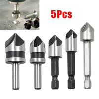 5ชิ้น5ขลุ่ยไฮสปีดเคาน์เตอร์อ่างล้างจานสว่านชุดอุตสาหกรรม Countersink เจาะ82องศา14 "ก้านโลหะทำงาน Chamfering บิตเครื่องมือ