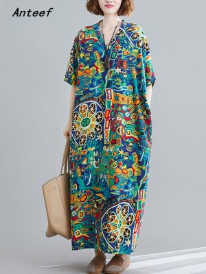 【CC】 short sleeve oversized vintage floral new dresses for women casual loose maxi long summer dress elegant 2023