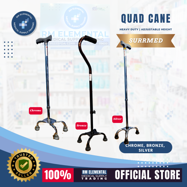 Quad Cane ( Tungkod ) (Bronze, Chrome, & Silver) Adjustable Height ...