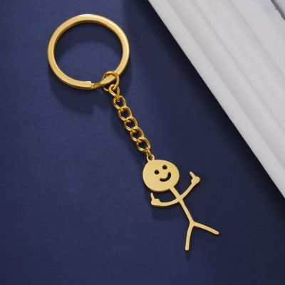 Funny Stickman Middle Finger Keychain New Trinket Gift Keyrings Cute Trend Titanium Steel School Bag Car Key Pendant Couple