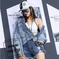 利Denim Jacket for Womens Loose Retro Wild Short Top Tide Cowboy Sequin Embroidery Jacket