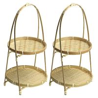 2X Bamboo Weaving Baskets Dish Handmade Home Decoration Storage Fruit Bread Food for Kitchen Organizer Panier Osier