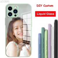 9 Colors Custom DIY Glass Case for iPhone 14 13 12 11 Pro Max Mini XS XR SE2 SE 7 8 Plus Shell Liquid Silicon Frame Cover Fundas